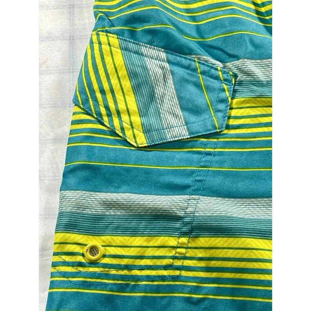 Highland Outfitters Boys Swim Trunks Board Shorts Blue Green Striped Size 10/12